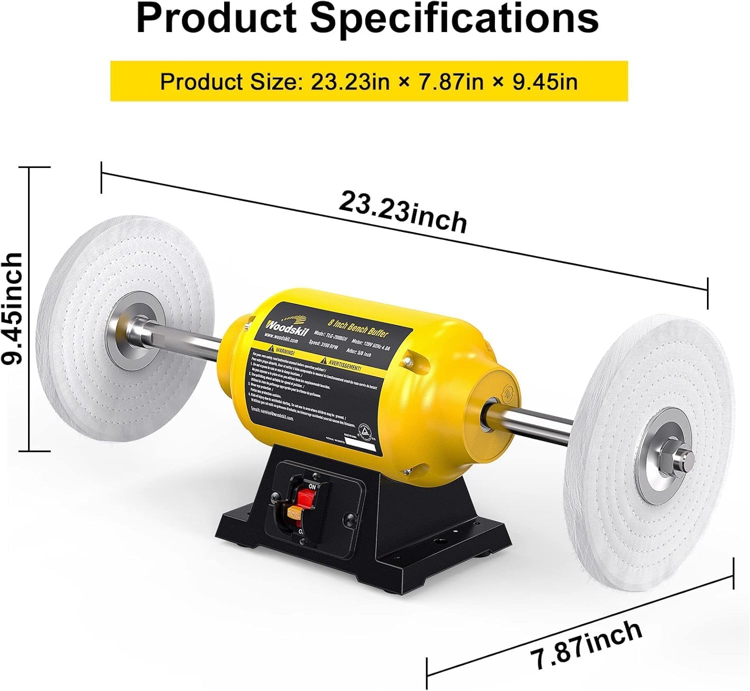 3/4HP Bench Buffer Polisher 4.8A, 8 inch Jewelry Buffer Polisher Machine, 3600 RPM Powerful Bench Polisher with Dual cotton Wheels for Jewelry, Metal, Wood, Jade, Knife, Plastic